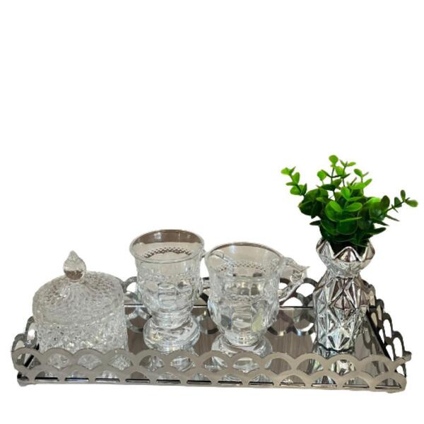 Bandeja, Conjunto De Taça, Potiche De Cristal E Vaso
