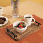 Bandeja De Acácia Com Alças De Metal Retangular 30Cm Oikos