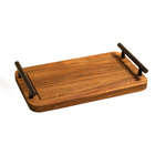 Bandeja De Acácia Com Alças De Metal Retangular 30Cm Oikos