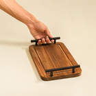 Bandeja De Acácia Com Alças De Metal Retangular 30Cm Oikos