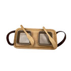 Bandeja De Bambu Com Alça Couro 2 Petisqueiras - 2 Espatulas