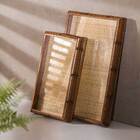 Bandeja De Bambu Com Sisal Natural E Vidro - Woodart 30x17cm