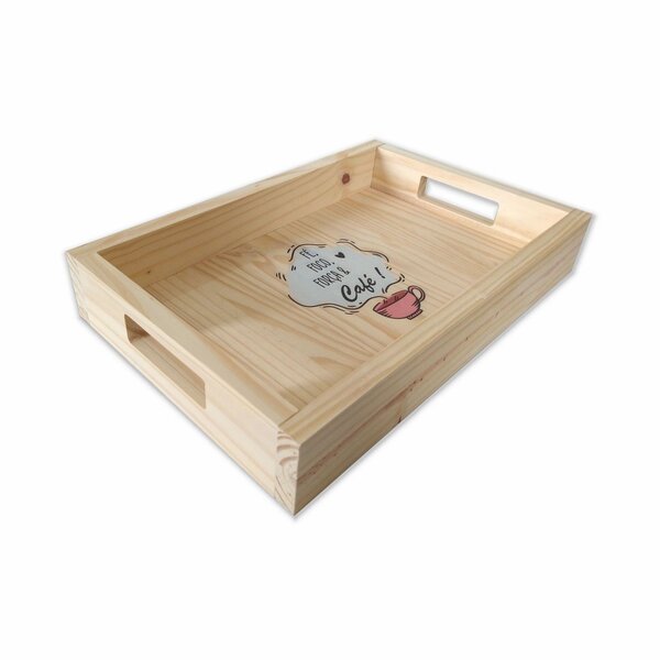 Bandeja De Café Da Manhã Decorativa Com Alça Reta E Frase Fé,