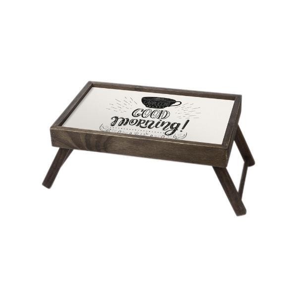 Bandeja De Cama Madeira Escura Com Estampa Stolf Good Morning