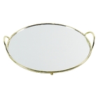 Bandeja De Espelho Com Detalhes De Metal Dourado D30 X 4cm