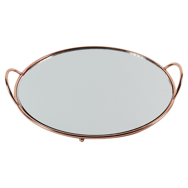 Bandeja De Espelho Com Detalhes De Metal Rose D30 X 4cm