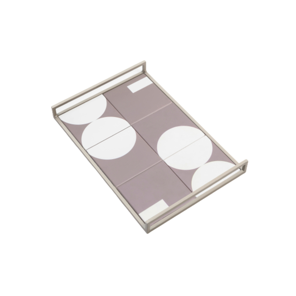 Bandeja De Ferro Azulejo Decorativa Formas Taupe Li0300