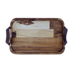 Bandeja De Madeira Feita A Mão Com Alças Em Couro 33x22x2 Cm