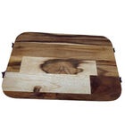 Bandeja De Madeira Feita A Mão Com Alças Em Couro 33x22x2 Cm