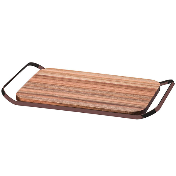 Bandeja De Madeira Multiuso 43 X 25 Cm Aço Bronze Future