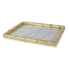 Bandeja De Marmore Com Ala De Bambu Dourada