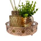 Bandeja De Metal + Difusor De Vidro + Vaso Rose Gold