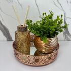 Bandeja De Metal + Difusor De Vidro + Vaso Rose Gold