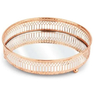 Bandeja De Metal Com Espelho Redonda Cobre 29 X 4 5 Cm