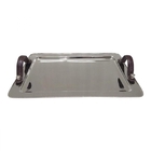 Bandeja De Metal Prata Com Alcas Estilo Couro Marrom