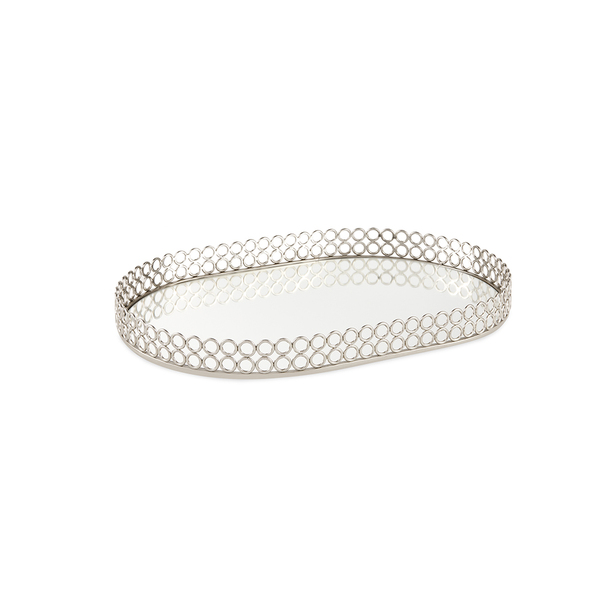 Bandeja De Metal Prata Oval C/espelho 50,5x35cm Mart