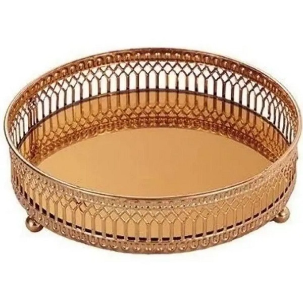 Bandeja De Metal Redonda Com Borda Ornamental Cobre Grande Ur