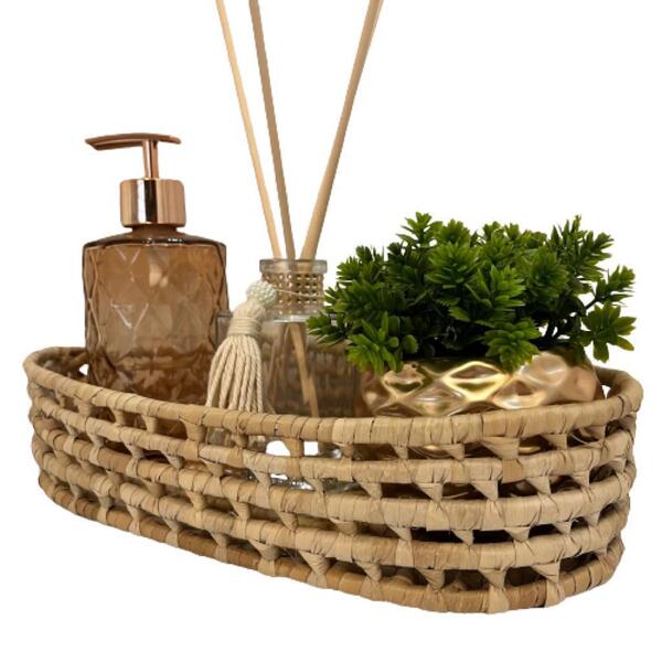 Bandeja De Palha, Porta Sabonete, Difusor De Vidro E Vaso