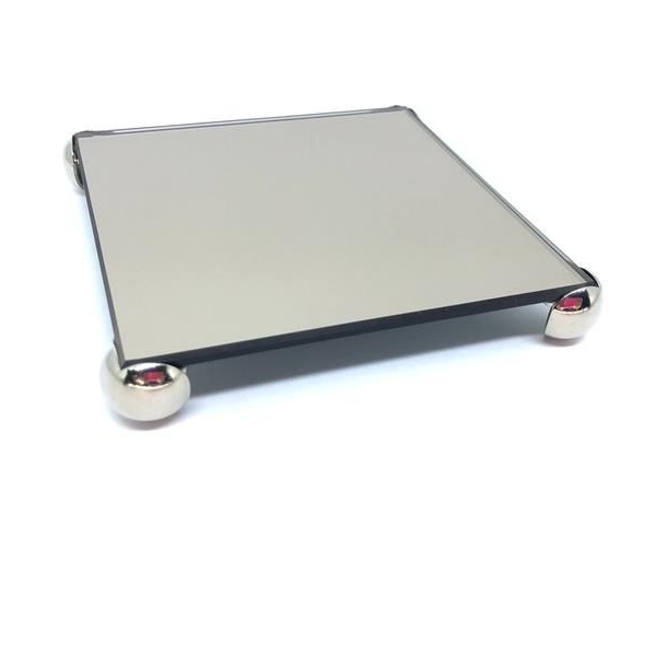 Bandeja De Vidro Bronze C/ Pes Bola Prata Velha 12x12