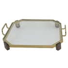Bandeja De Vidro Com Metal Dourado E Detalhes Em Madeira 40c