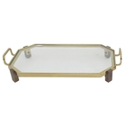 Bandeja De Vidro Com Metal Dourado E Detalhes Em Madeira 56c