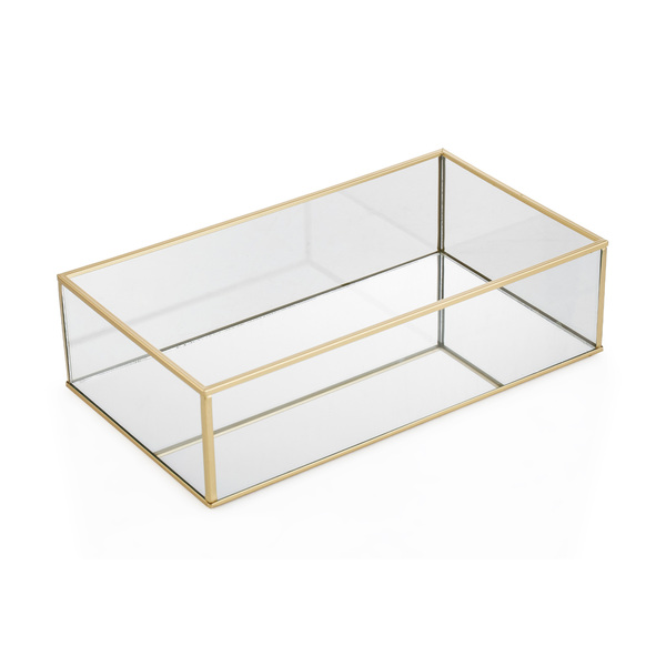 Bandeja de Vidro e Metal Dourada 30x8x17 Oikos