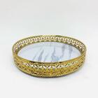 Bandeja Decor Redonda Em Metal Com Fundo Estampa Mármore