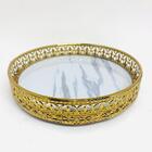 Bandeja Decor Redonda Em Metal Com Fundo Estampa Mármore