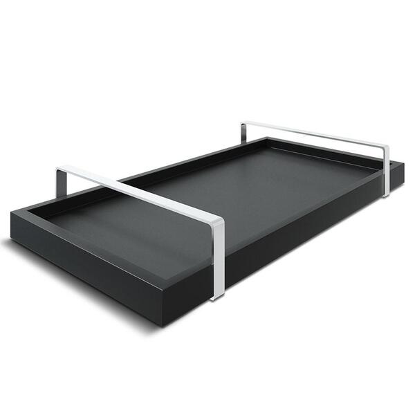 Bandeja Decorativa 25x50cm Preta Com Alça Prata