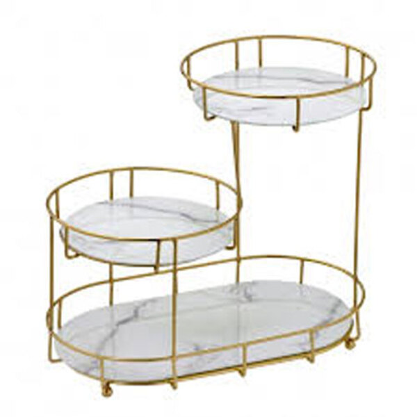 Bandeja Decorativa 3 Andares Dourada E Branco 36cm Gourmet Co