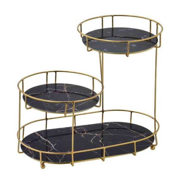 Bandeja Decorativa 3 Andares Dourada E Preto 36cm Gourmet Coz