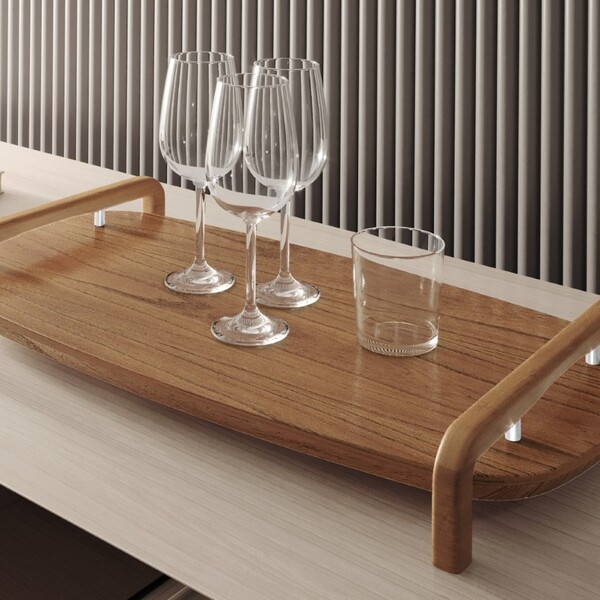 Bandeja Decorativa Barcelona Em Madeira E Detalhe Prata Cinam