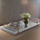 Bandeja Decorativa Branca Espelhada Alça Dourada