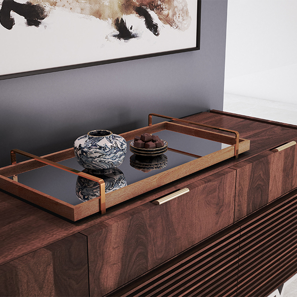 Bandeja Decorativa Castanho Com Alça Cobre