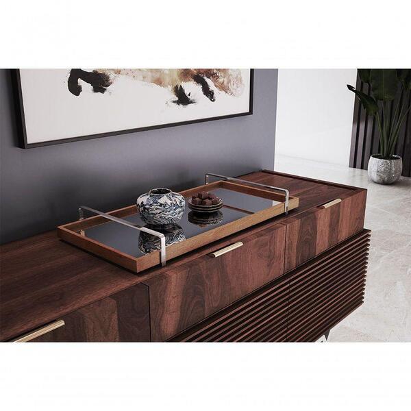 Bandeja Decorativa Castanho Com Alça Prata