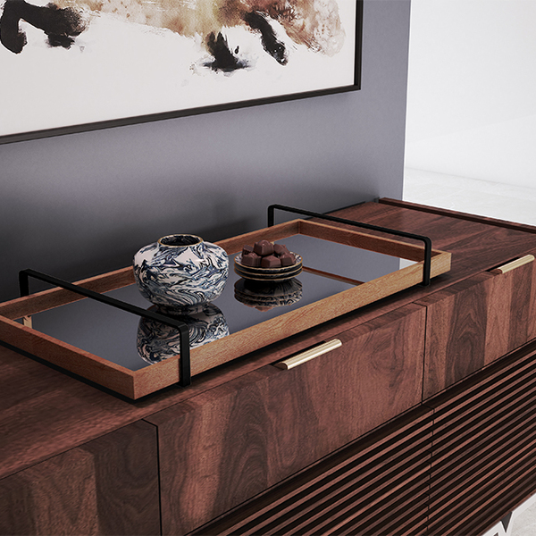 Bandeja Decorativa Castanho Com Alça Preto