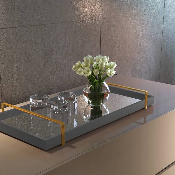 Bandeja Decorativa Concreto Com Alça Ouro