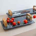 Bandeja Decorativa De Pedra Mármore Preto Com Alça De Madeira