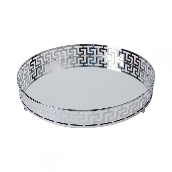 Bandeja Decorativa Espelhada De Metal Cor Prata Redonda 30cm