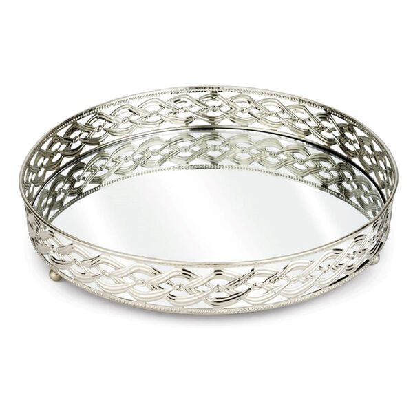 Bandeja Decorativa Espelhada Grande - Redonda Prateada 29cm