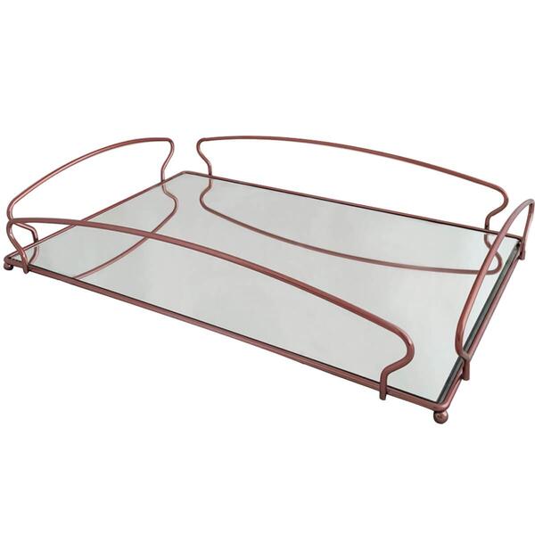 Bandeja Decorativa Espelhada Retangular Grande 45cm Rose Gold