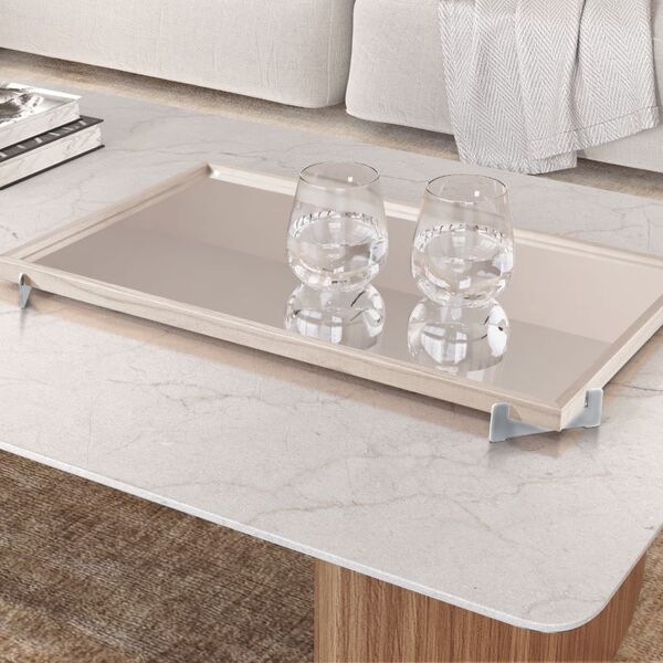 Bandeja Decorativa Gala Cromado Com Espelho Off White