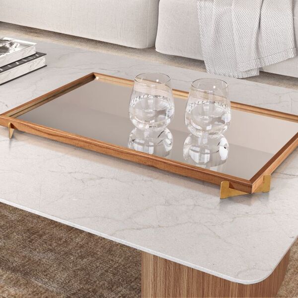 Bandeja Decorativa Gala Ouro Com Espelho Castanho