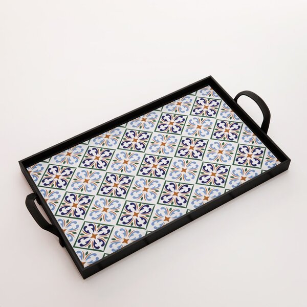 Bandeja Decorativa Grande Azulejo Português - 45x30cm Preta