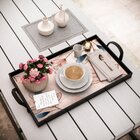 Bandeja Decorativa Grande Flores E Folhas - 45x30cm Preta