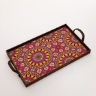 Bandeja Decorativa Grande Mandala Colorida - 45x30cm Marrom