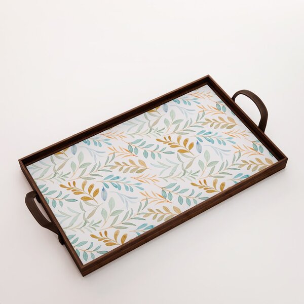 Bandeja Decorativa Grande Ramos Coloridos - 45x30cm Marrom