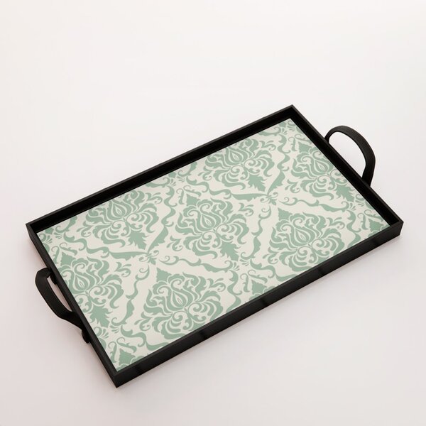 Bandeja Decorativa Média Arabesco Verde - 40x28cm Preta