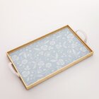 Bandeja Decorativa Média Azul Com Flores Brancas - 40x28cm Cl