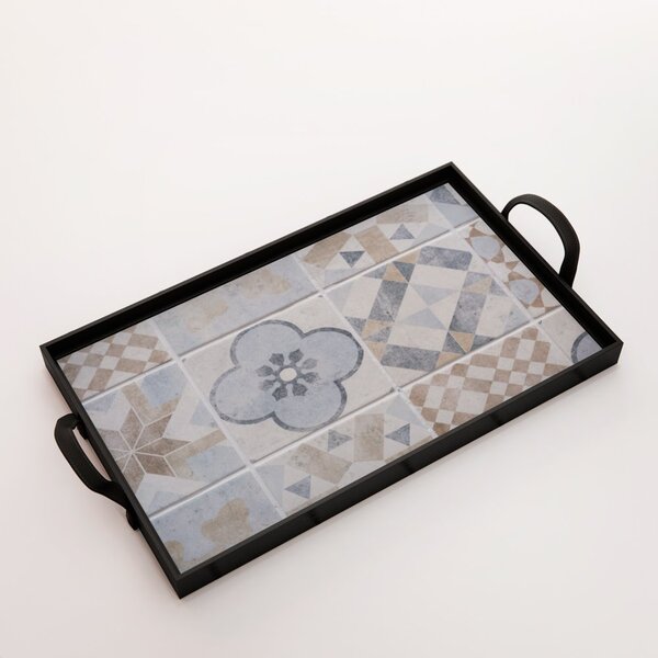 Bandeja Decorativa Média Azulejo Retrô - 40x28cm Preta